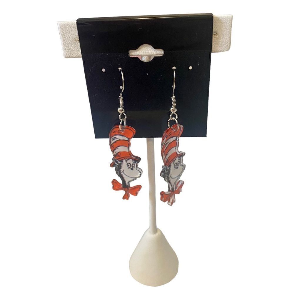 Adorable Cat in the Hat Drop Earrings.